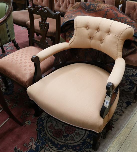 An Edwardian button back tub chair and a nursing chair